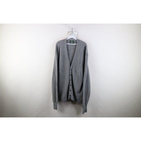 Vtg 70s Streetwear Mens XLT Blank Striped Ribbed Knit Cardigan Sweater Gray USA - Picture 1 of 14